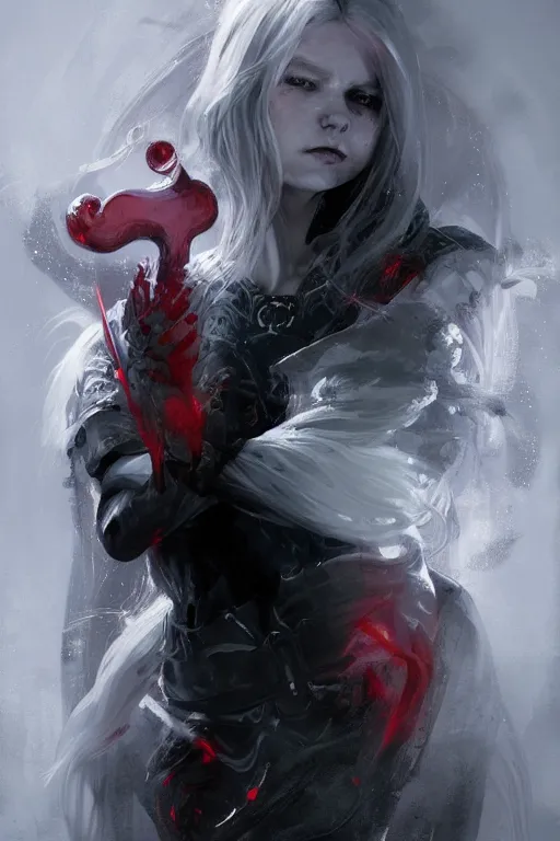 Prompt: 4k HD digital full body portrait of Elric of Melibourne, long white hair, black paper, Long black sword with red glowing runes, by Bastien Deharme, Craig Mullins, Marc Simonetti, trending on Artstation