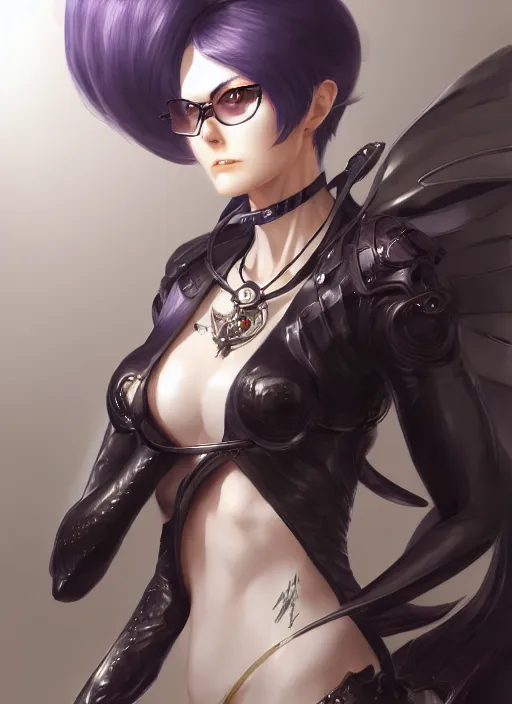 Image similar to bayonetta, highly detailed, artgerm, cushart krenz, zeronis, trending on artstation, soft light, sharp edges, illustration, character design, concept art