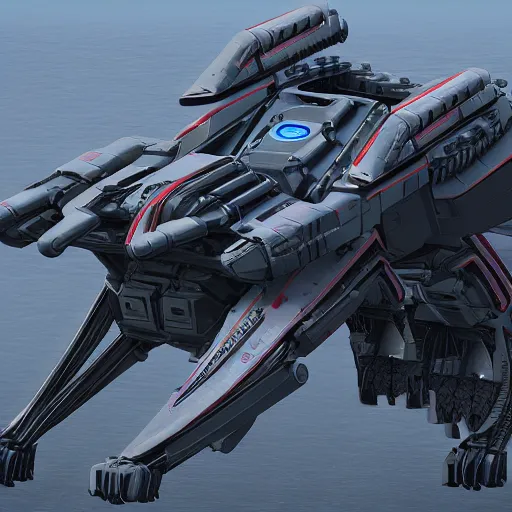 Image similar to hard surface, robotic platform, based on realistic spaceship, 6 claws, symmetric, unreal engine