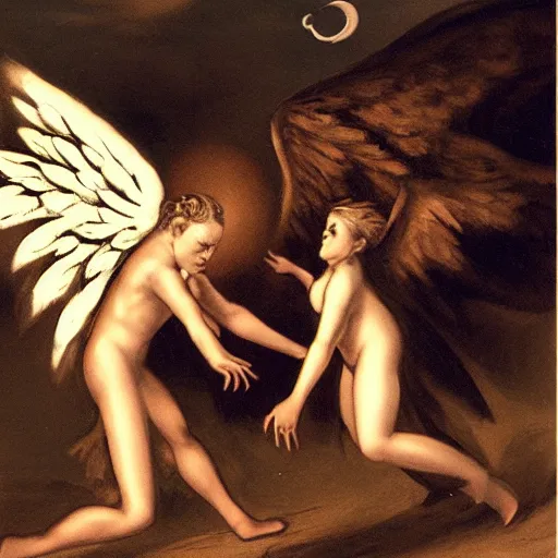 Image similar to an angel and a daemon is fighting