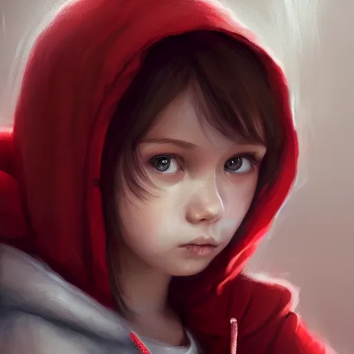 Image similar to a cute tiny girl with short red hair wearing a hoodie, digital art, very beautiful face, pretty face, very detailed eyes, full body illustration, 8 k resolution, soft painting, by greg rutkowski, wlop, rossdraws,