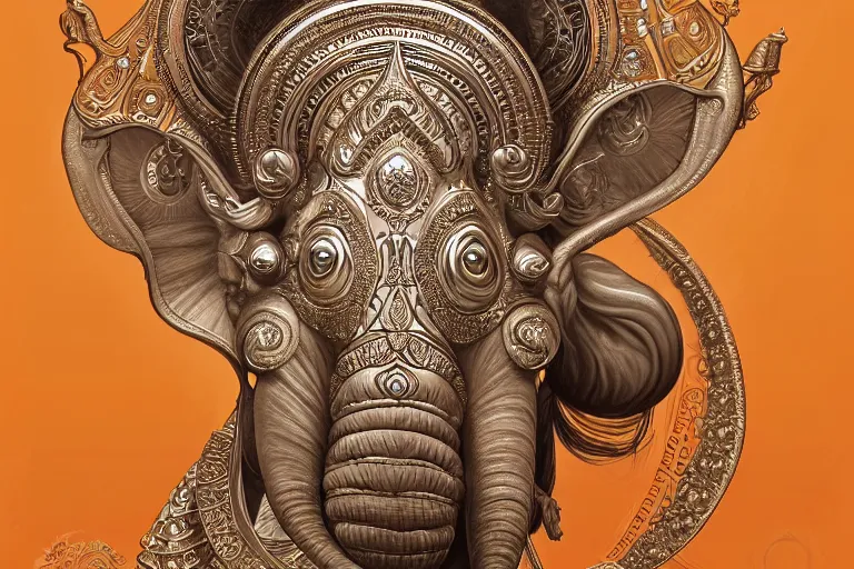 Image similar to rhodium ganesha, mandala, fantasy, intricate, elegant, highly detailed, digital painting, artstation, concept art, matte, sharp focus, illustration, art by artgerm and greg rutkowski and alphonse mucha