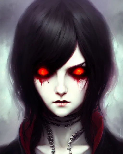 Image similar to dark vampire, character portrait, concept art, painterly, fanart, highly detailed by ilya kuvshinov and gustave dore, wenjun lin,