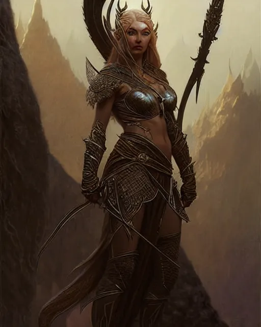 Image similar to fierce female elven warrior, fantasy character portrait, ultra realistic, concept art, intricate details, highly detailed, wide angle, by greg rutkowski, gaston bussiere, craig mullins, simon bisley