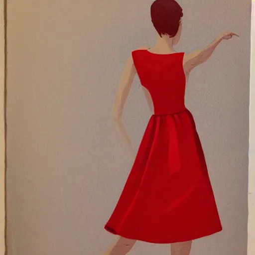 Prompt: an illustration of a french fashion model posing in a red dress inspired by coby whitmore
