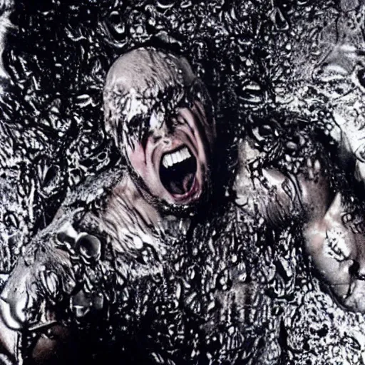 Image similar to 1 9 9 0's wwe publicity photo, a giant muscular man covered in wet reflective slime crawling out of a giant slimy wet cocoon, screaming in agony, inside a secret occult dark evil lab, ultra - detailed, photorealistic