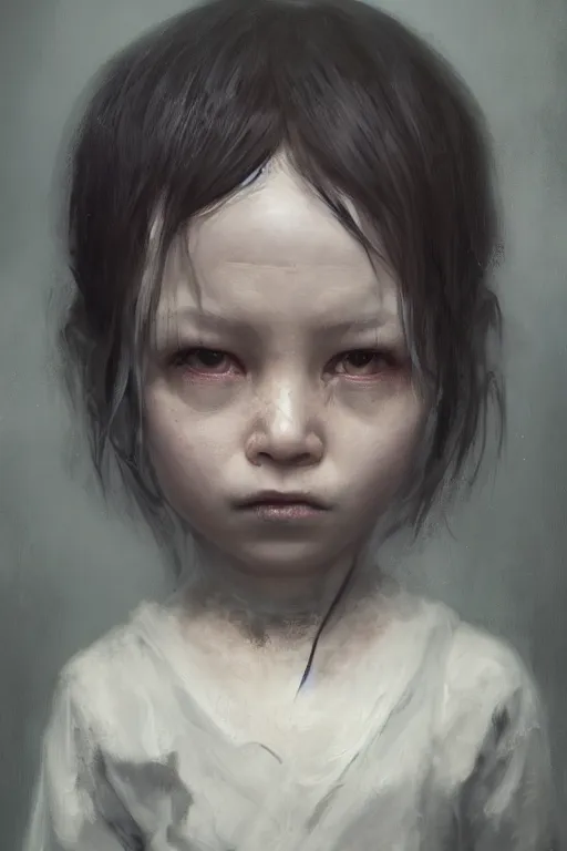 Prompt: a fancy portrait of a scary child by Greg Rutkowski, Sung Choi, Mitchell Mohrhauser, Maciej Kuciara, Johnson Ting, Maxim Verehin, Peter Konig, final fantasy , mythical, 8k photorealistic, cinematic lighting, HD, high details, atmospheric,