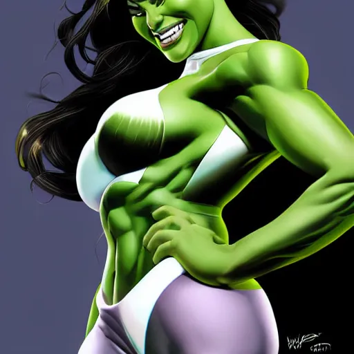 Prompt: caterina balivo as she - hulk by artgerm
