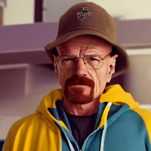 Prompt: walter white wearing a pikachu hoodie