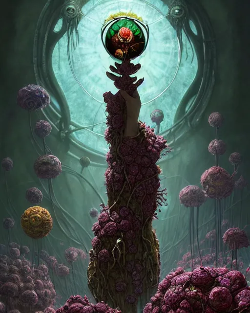 Image similar to the platonic ideal of flowers, rotting, insects and praying of cletus kasady carnage thanos davinci dementor wild hunt chtulu mandelbulb spirited away doctor manhattan bioshock, caustic, ego death, decay, dmt, psilocybin, concept art by randy vargas and greg rutkowski and zdzisław beksinski