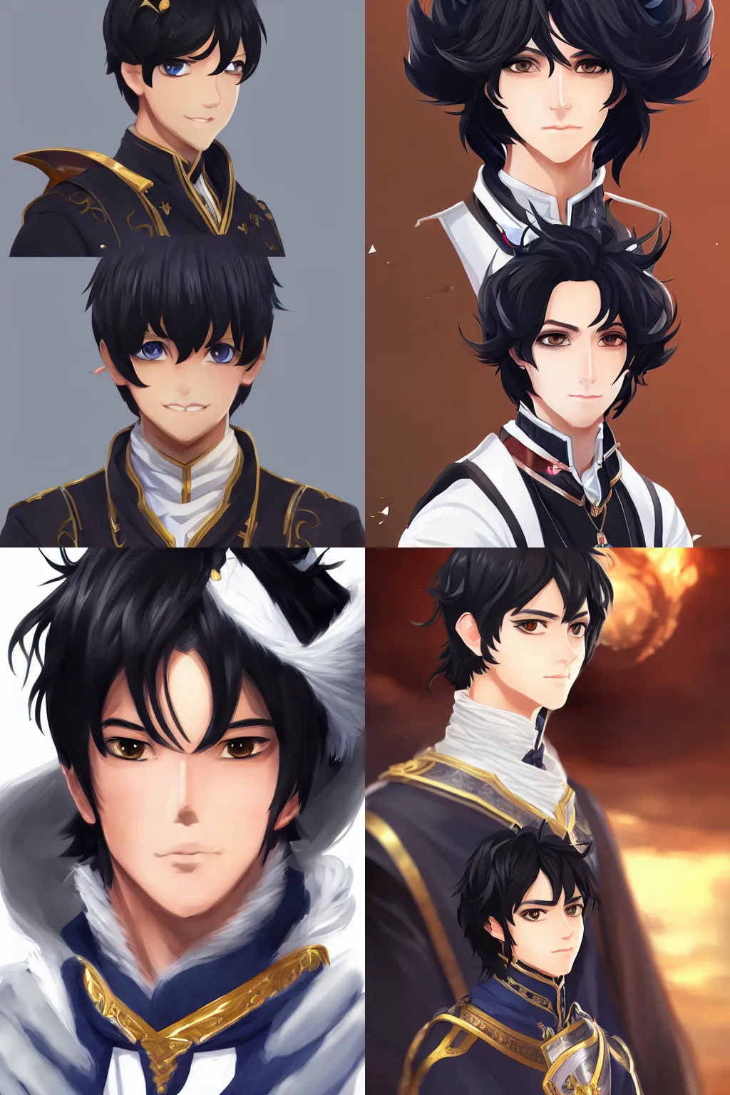 Prompt: portrait of handsome isekai male protagonist royal prince with black hair, trending on Artstation, visually stunning scene, highly detailed