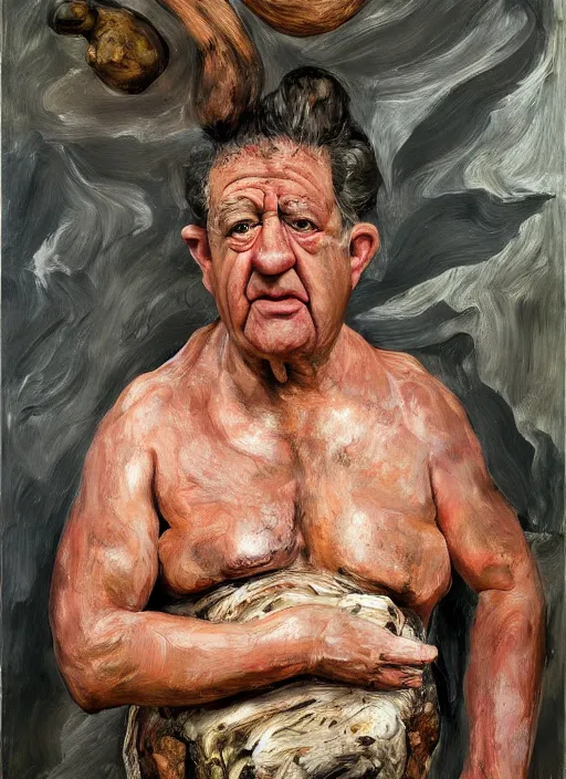 Image similar to Real life Fred Flintstone, painted by Lucian Freud, highly detailed, 8k