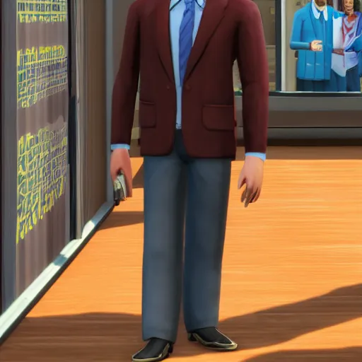 Image similar to saul better call saul, saul goodman, in the sims, realistic, photorealistic, high - resolution, sigma art 8 5 mm f 1. 4 computer screenshot, very very saul goodman, very very very saul goodman, better call saul, inside the sims