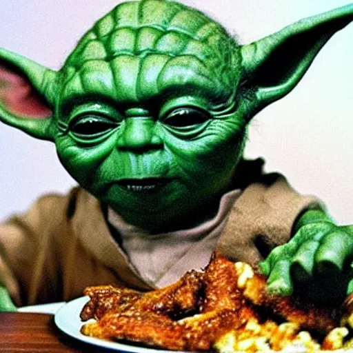 Prompt: yoda eating chicken wings