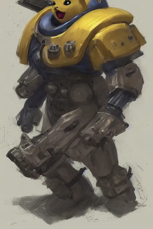 Image similar to portrait of pikachu as an imperial fists space marine, 4 0 k, concept art by john singer sargent, greg rutkowski, adrian smith, trending on artstation