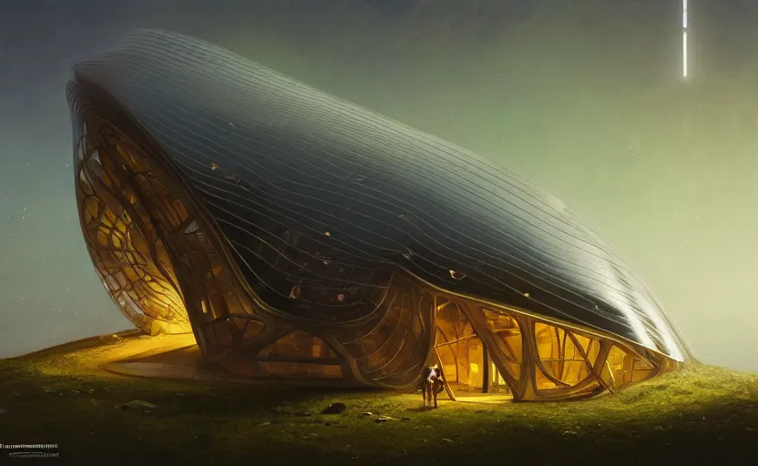 Prompt: exterior shot of witch hut utopian architecture transparent building with cinematic lighting by zaha hadid and renzo piano, darek zabrocki and greg ruthkowski, alphonse mucha, simon stalenhag, cinematic, stars, beautiful, holy place, paradise, scifi, futurism, atmospheric, concept art, artstation