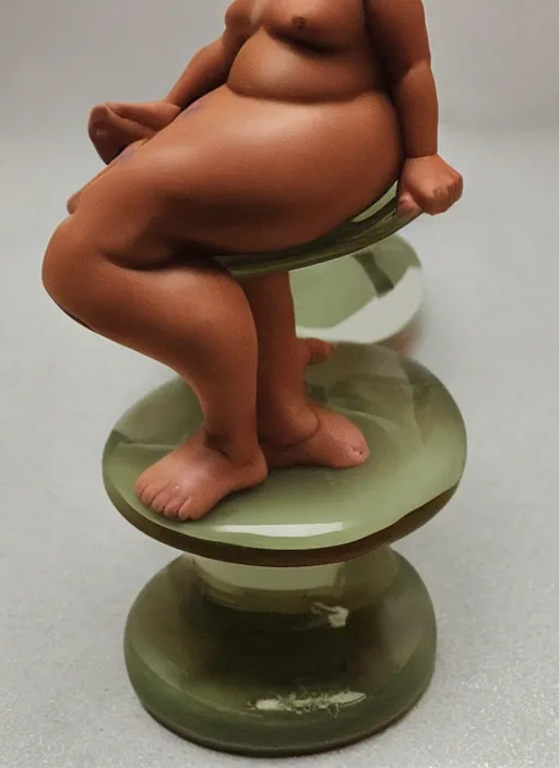 Prompt: Image on the store website, eBay, 100mm resin figure of a chubby girl sitting on the chair, on the disk base on tile surface