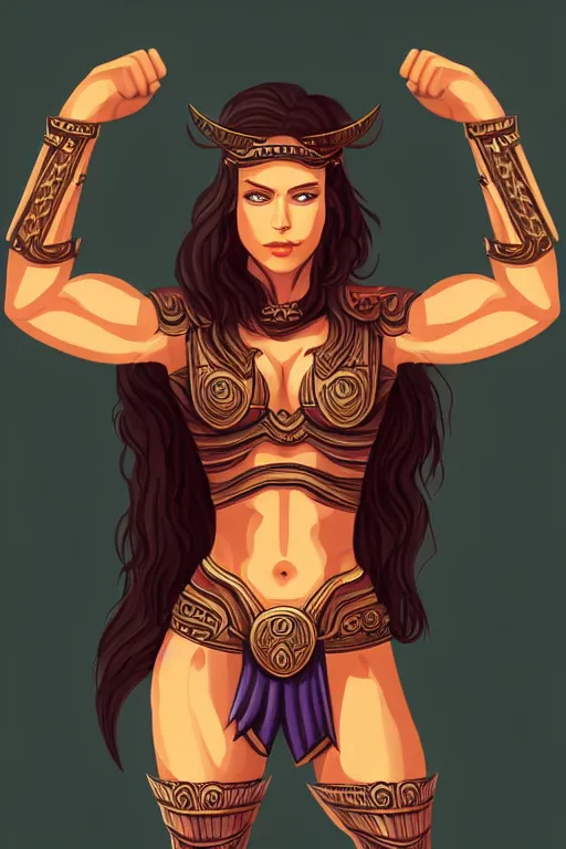 Image similar to full body portrait, thin muscular viking amazon warrior woman, 6 pack ab, symmetrical beautiful face, relaxed pose. fantasy illustration