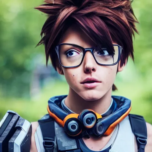 Image similar to tracer from Overwatch as a real person