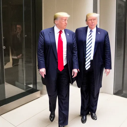 Prompt: Donald Trump entering meeting office of American Psycho, with a white card in his hand