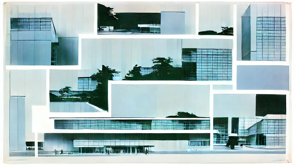 Prompt: “a collage made by Richard Meier, design process, detailed color scan”