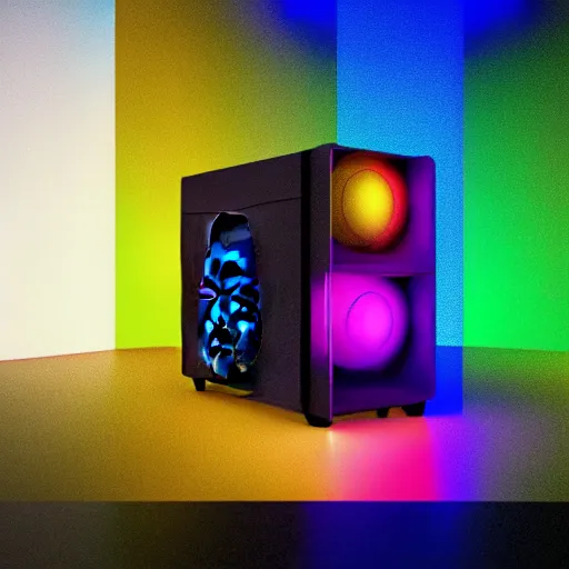 Prompt: stunning octane render of an rgb gaming pc, ray traced, rtx, rendered in blender