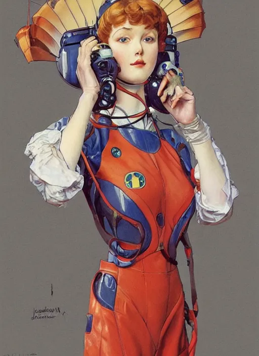 Prompt: a copic maker art nouveau portrait of a russian girl finely detailed features wearing an evangelion pilot suit designed by balenciaga by john berkey, norman rockwell akihiko yoshida