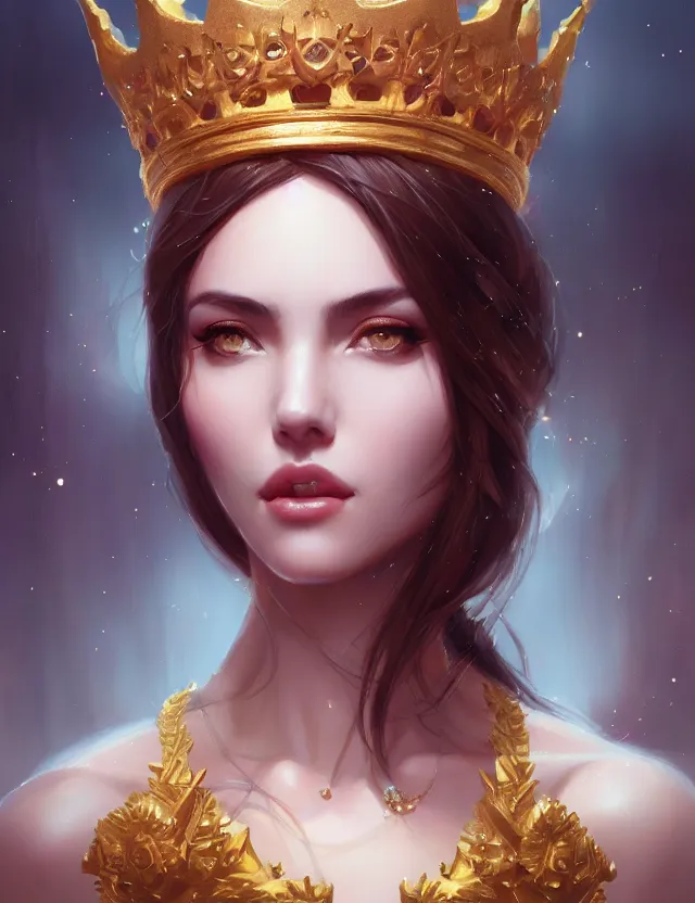 Image similar to blurred background. close-up portrait of a goddess in crown, by Artgerm and greg rutkowski