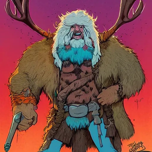 Prompt: hairy barbarian with moose head by josan gonzales and james gurney