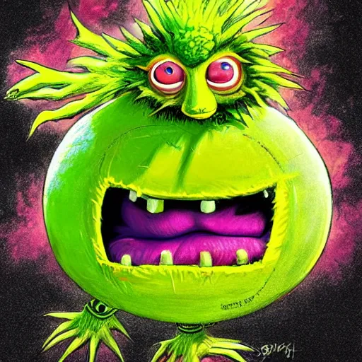 Image similar to a tennis ball monsters, colorful, digital art, fantasy, magic, chalk, trending on artstation, ultra detailed, professional illustration by basil gogos