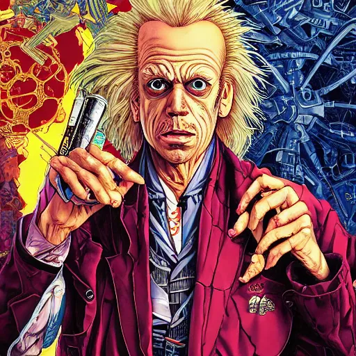 Prompt: portrait of crazy doc brown, symmetrical, by yoichi hatakenaka, masamune shirow, josan gonzales and dan mumford, ayami kojima, takato yamamoto, barclay shaw, karol bak, yukito kishiro