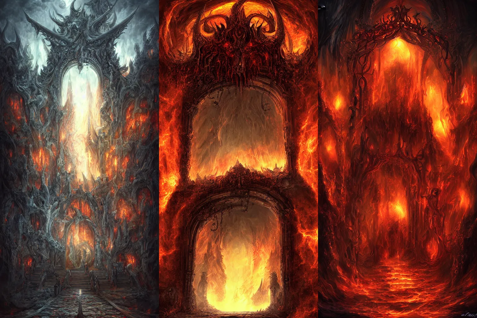 Prompt: The gate to the eternal kingdom of Hell, fantasy, digital art, HD, detailed.