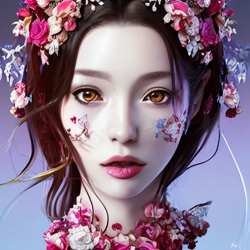 Prompt: the portrait of the absurdly beautiful, graceful, elegant, gorgeous, fashionable photorealistic sexual anime european woman made of cherries and white petals with tears, an ultrafine hyperdetailed illustration by kim jung gi, irakli nadar, intricate linework, bright colors, octopath traveler, final fantasy, unreal engine highly rendered, global illumination, radiant light, intricate environment