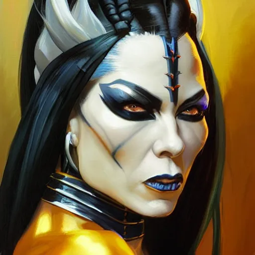 Image similar to greg manchess portrait painting of sindel from mortal kombat as overwatch character, medium shot, asymmetrical, profile picture, organic painting, sunny day, matte painting, bold shapes, hard edges, street art, trending on artstation, by huang guangjian and gil elvgren and frank frazetta