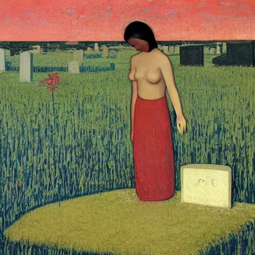 Image similar to by horace pippin, by serge marshennikov threatening. the computer art shows a grave that has been flooded with water. the grave is located in a cemetery in italy. the water in the grave is dirty & there is trash floating in it. the grave is surrounded by a fence.