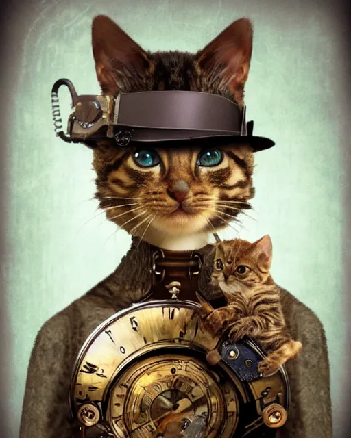Prompt: a hyperrealistic picture of a steampunk kitten