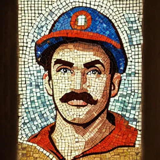 Prompt: mario in a ancient greek mosaic
