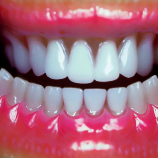 Prompt: hundreds of teeth. a fractal mouth with many teeth. a woman smiling with thousands of teeth. 3 5 mm f / 2. 8, kodachrome, moody lighting.