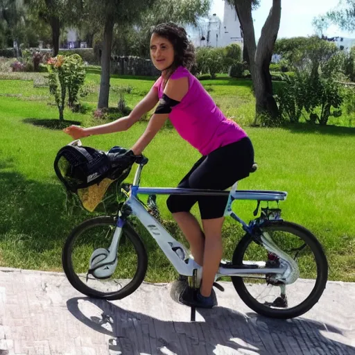 Image similar to esperanza macarena de sevilla montando en bicicleta