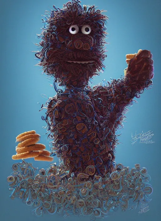 Image similar to portrait of Cookie Monster in Society (1989), intricate, highly detailed, centered, gradient background, digital painting, artstation, concept art, smooth, sharp focus, illustration, artgerm, donato giancola, Joseph Christian Leyendecker, WLOP, Artgerm