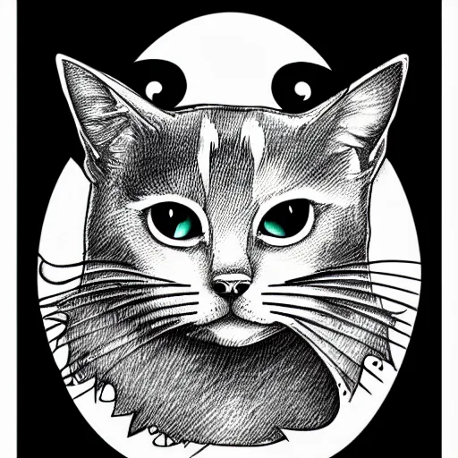 Image similar to tattoo sketch of a one - eyed cat, on a canva, blackwork, ornamental, line art, vector,