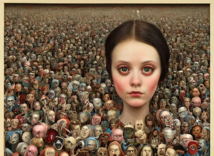 Image similar to where's waldo, lowbrow, matte painting, 3 - d highly detailed, in the styles of mark ryden, giger, amy sol