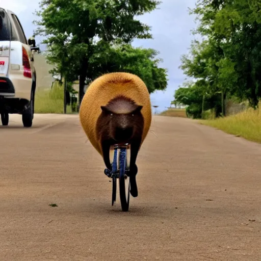 Prompt: a capybara riding a bike