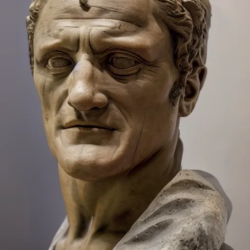 Image similar to a sculpture by michelangelo with the likeness of rutger hauer