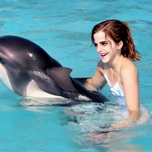 Prompt: emma watson Swim with Dolphins