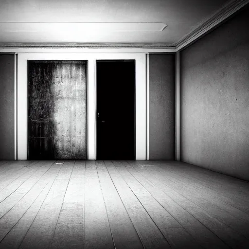 Prompt: an empty backroom at night, dark and scary atmosphere, white hue, photorealistic