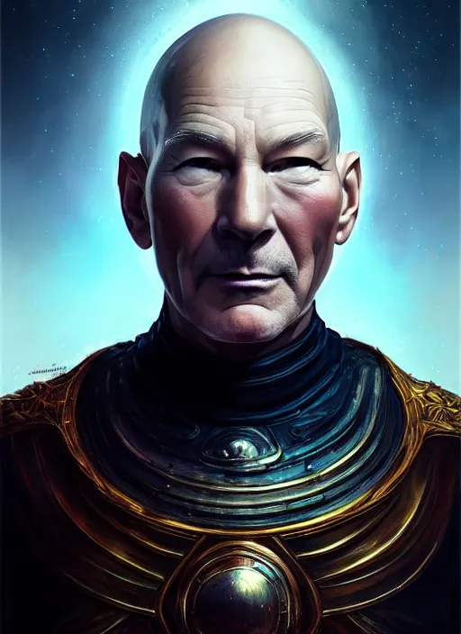 Prompt: extremely skinny thin patrick stewart wearing metal crown, extremly detailed digital painting, raymond swanland, tomasz alen kopera, vibrant colors, intricate, exquisite lighting, highly detailed, rim light, cinematic lighting, art, octane render, very coherent, cinematic, 8 k, trending on artstation