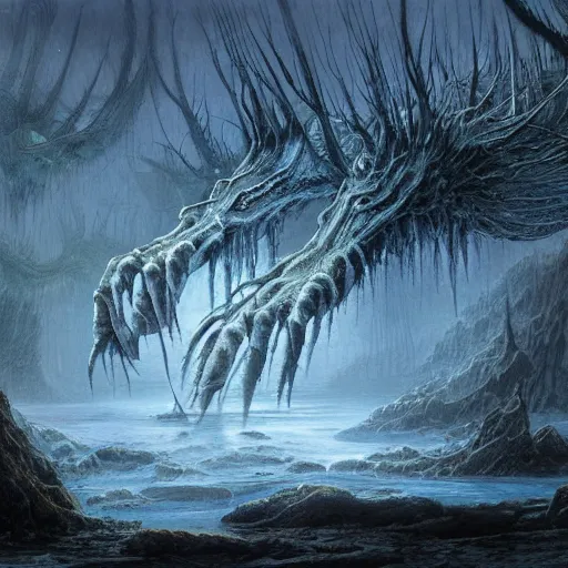 Prompt: swamp monster of ice, fantasy digital art by John Howe,