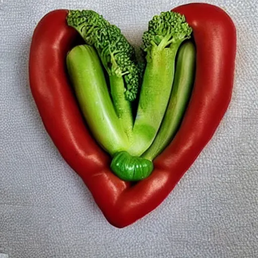 Image similar to a heart made out of vegetables, realistic, very detailed,