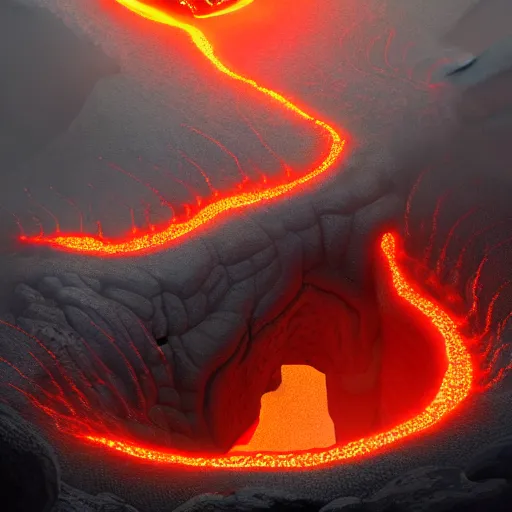 Image similar to lava monster!!!!!!! climbing out of the center of a volcano, digital concept art, artstation